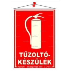 Információs tábla, 12,5x17,5 cm, fluoreszkáló, utánvilágítós, "Tűzoltókészülék"